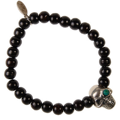 MB301T - Skull with Turquoise Eye Black Bone Bead Bracelet