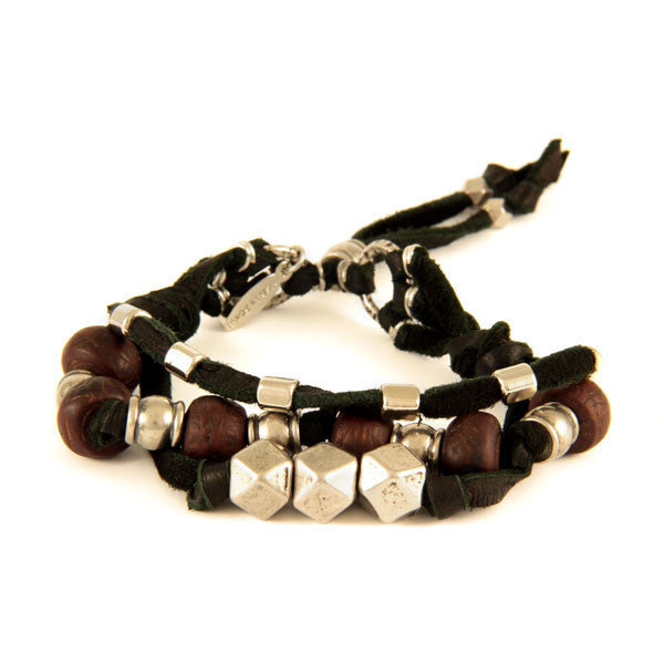 Custom Mens Multi Strand Lamb Leather Bracelet with Bodhi Seed and Metal Beads