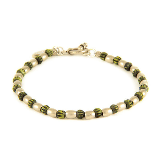 Tiny Green Bone Bead and Metal Barrel Bead Bracelet