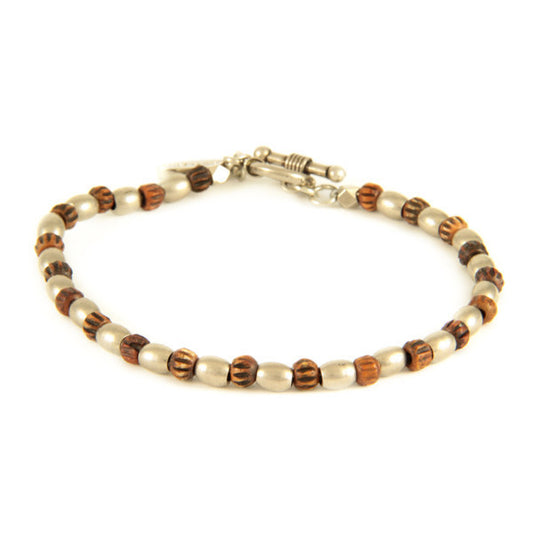 Tiny Burgundy Bone Bead and Metal Barrel Bead Bracelet