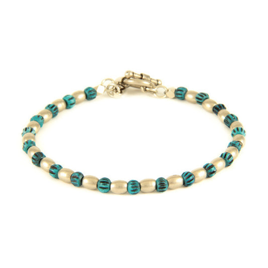 Tiny Blue Bone Bead and Metal Barrel Bead Bracelet