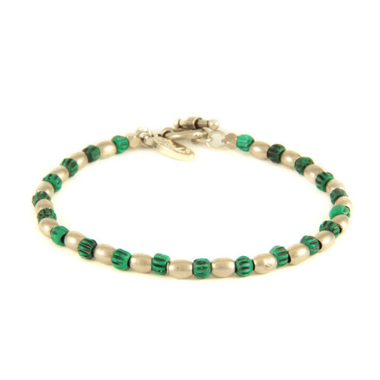 Tiny Light Green Bone Bead and Metal Barrel Bead Bracelet