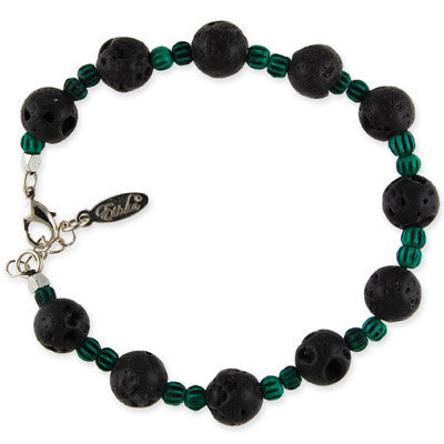 MB112B - Round Lava and Tiny Bone Bead Bracelet