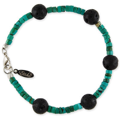 Hishi Turquoise Beads and Lava Bead Bracelet