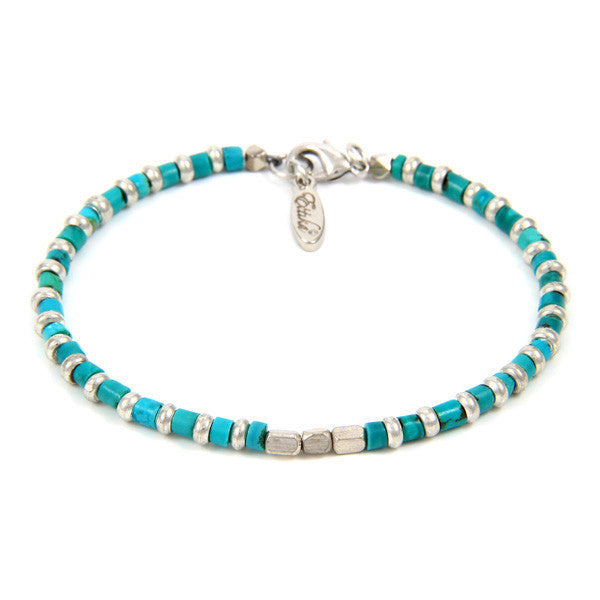 Hishi Turquoise Beads and Metal Spacer Bracelet