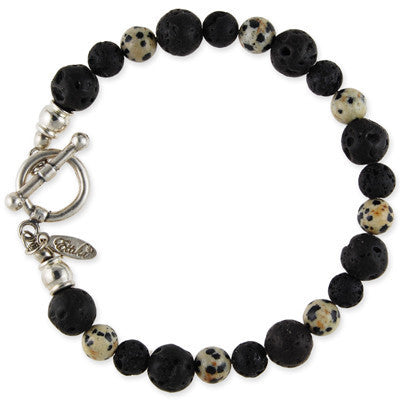 MB116G - Large and Small Lava Bead with Semi Precious Stone Ball Bracelet