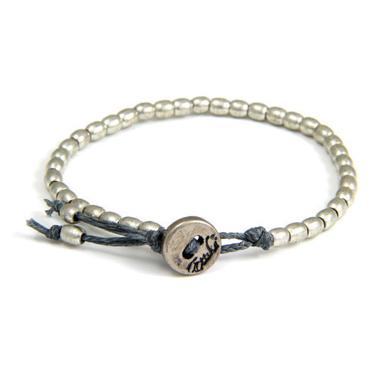Tiny Barrel Bead Bracelet on Grey Waxed Linen