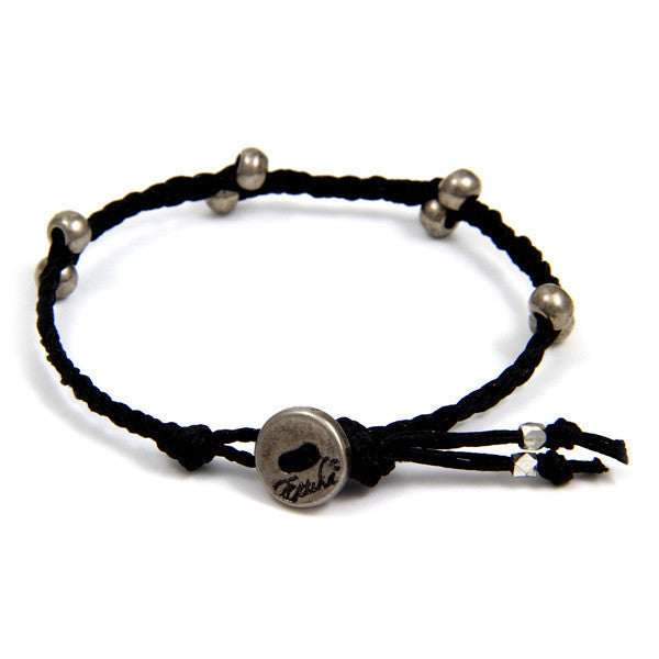 Black Irish Waxed Linen Bracelet with Barrel Bead Accent and Button Closure