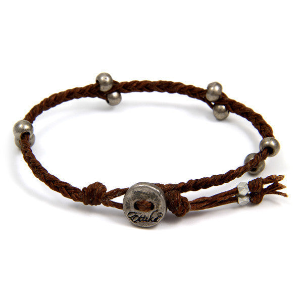 Brown Irish Waxed Linen Bracelet with Barrel Bead Accent and Button Closure