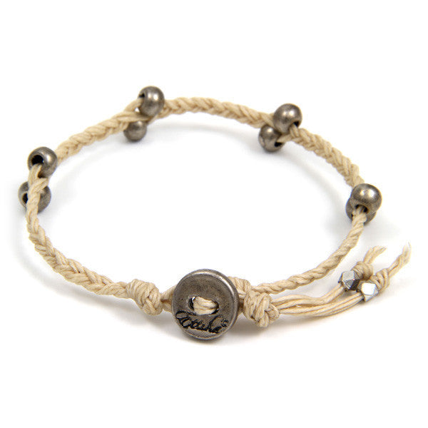 Tan Irish Waxed Linen Bracelet with Barrel Bead Accent and Button Closure