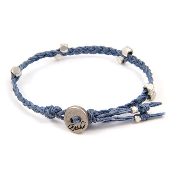 Denim Irish Waxed Linen Bracelet with Multi Faceted Bead Accent and Button Closure
