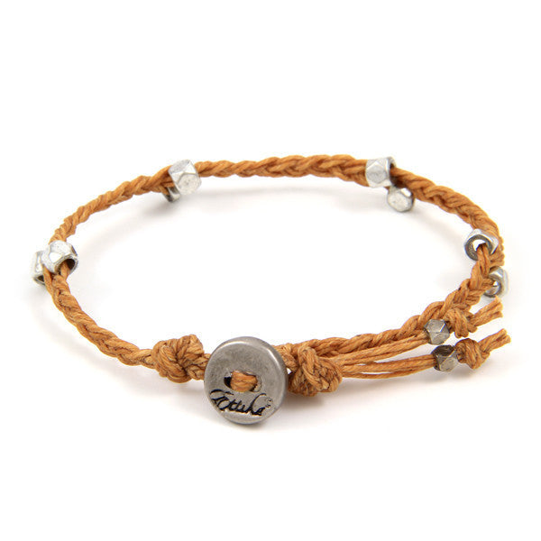 Butter Scotch Irish Waxed Linen Bracelet with Multi Faceted Bead Accent and Button Closure