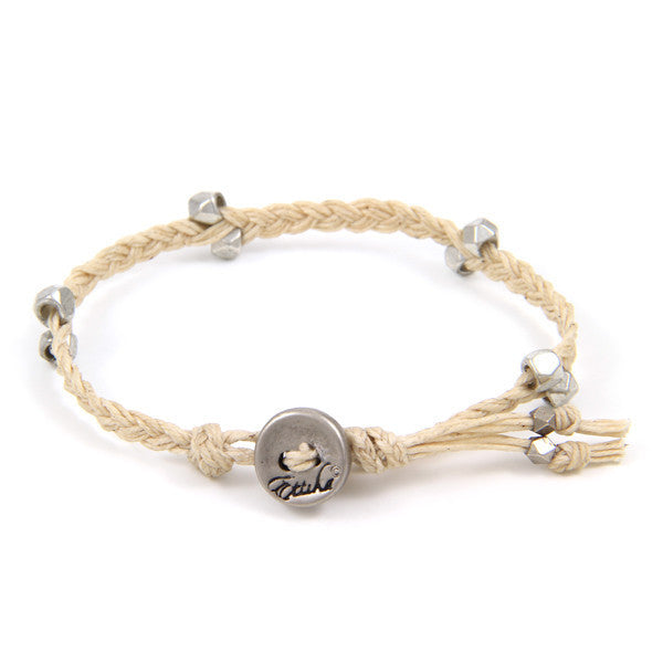 Tan Irish Waxed Linen Bracelet with Multi Faceted Bead Accent and Button Closure