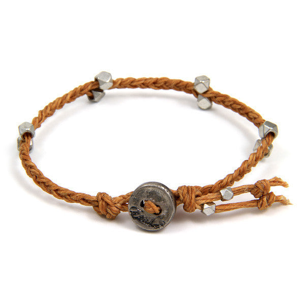 Brown Irish Waxed Linen Bracelet with Multi Faceted Bead Accent and Button Closure