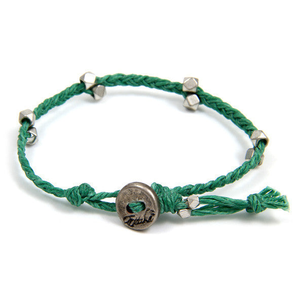 Green Irish Waxed Linen Bracelet with Multi Faceted Bead Accent and Button Closure