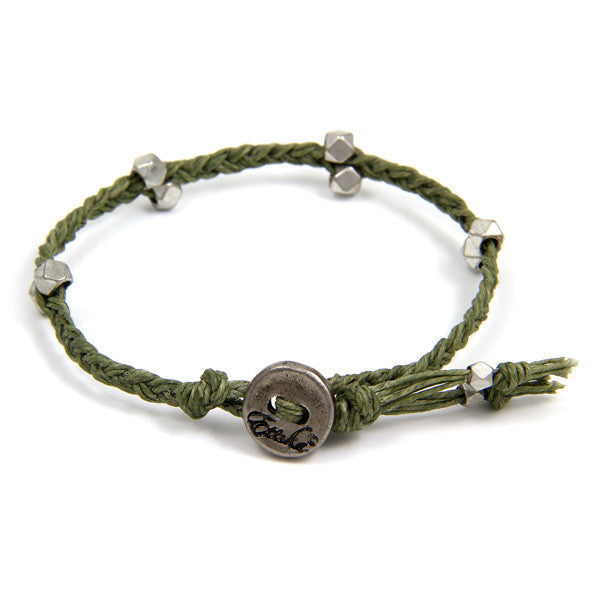 Olive Irish Waxed Linen Bracelet with Multi Faceted Bead Accent and Button Closure