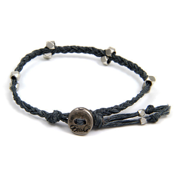 Grey Irish Waxed Linen Bracelet with Multi Faceted Bead Accent and Button Closure