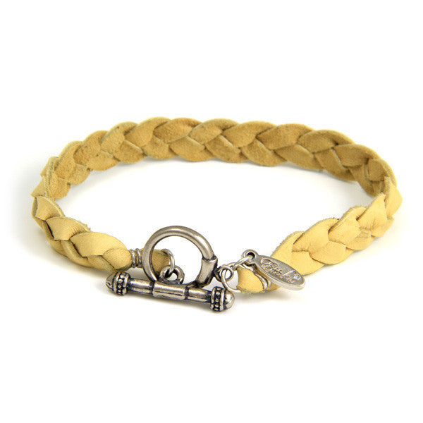 Tan Braided Men's Deerskin Leather Bracelet with Silver Toggle