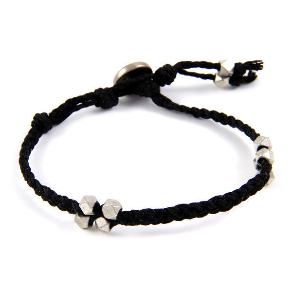 Faceted Bead Cluster Stations Black Irish Linen Bracelet