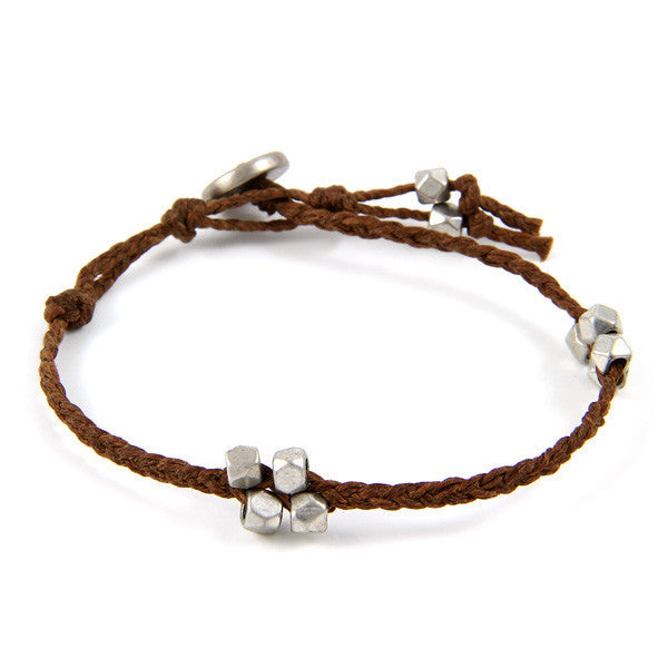 Faceted Bead Cluster Stations Brown Irish Linen Bracelet