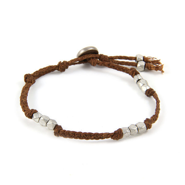 Triple Treat Faceted Bead Brown Irish Linen Bracelet