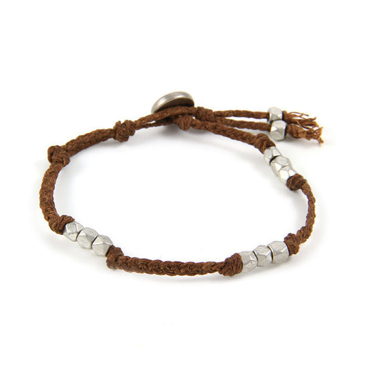 Triple Treat Faceted Bead Brown Irish Linen Bracelet