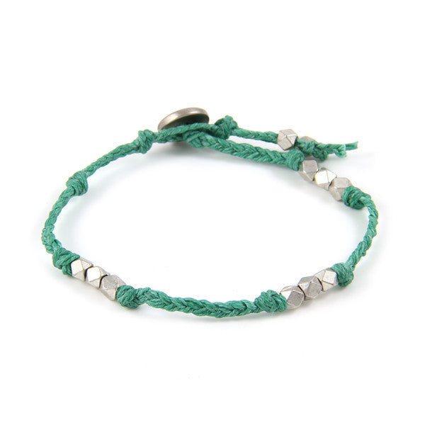 Triple Treat Faceted Bead Green Irish Linen Bracelet