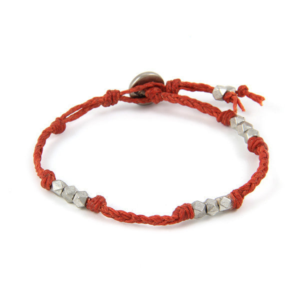 Triple Treat Faceted Bead Red Irish Linen Bracelet