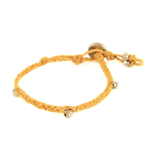 Mens Yellow Braided Waxed Linen Bracelet with Silver Beads