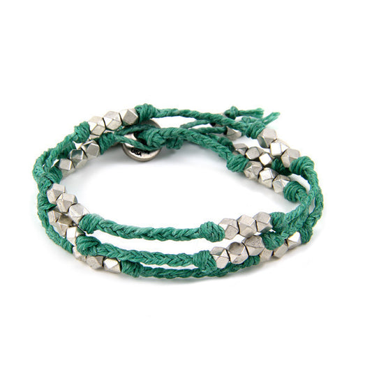 Multiplied Triple Treat Faceted Bead Green Irish Linen Bracelet