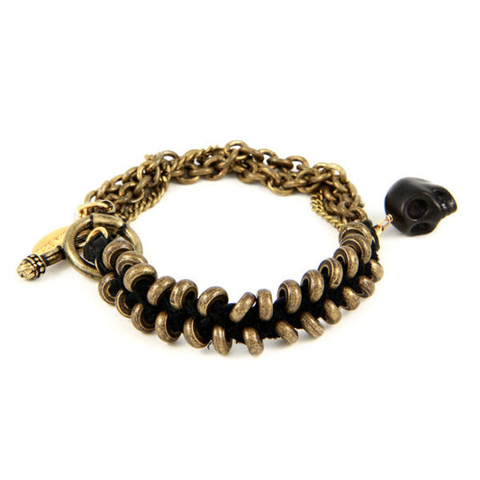 Tiny Donut Bead and Chain Bracelet with Skull Charm