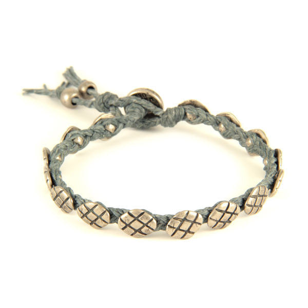 Mens Grey Braided Waxed Linene with Turtle Charms