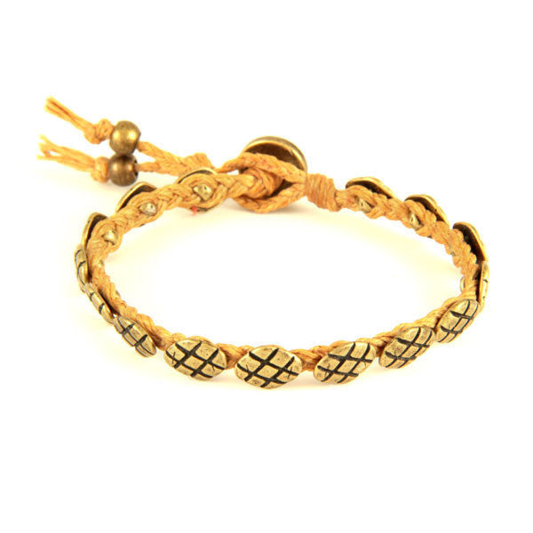 Mens Yellow Braided Waxed Linen Bracelet with Turtle Charms