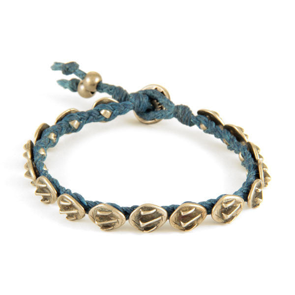 Mens Denim Braided Waxed Linen Bracelet with Alligator Charms