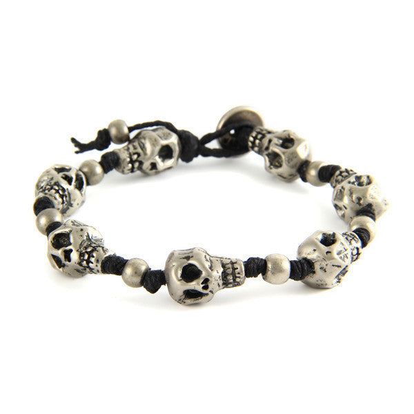 Skull Black Strand Irish Waxed Linen Bracelet with Round Bead Spacer