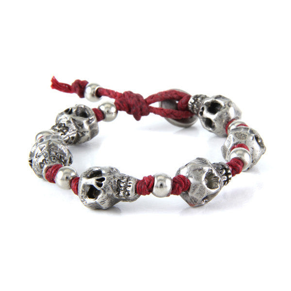 Skull Red Strand Irish Waxed Linen Bracelet with Round Bead Spacer