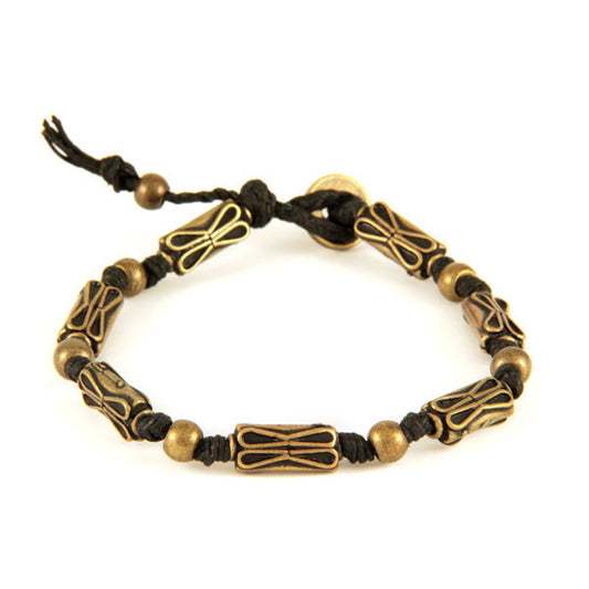 Mens Black Waxed Linen Beaded Bracelet