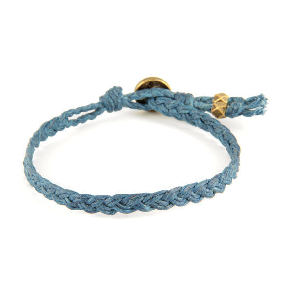 Mens Denim Braided Waxed Linen Bracelet with Brass Beads
