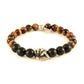 Mens Agate Bead and Tiger Eye Stone Bracelet with a Fist Charm
