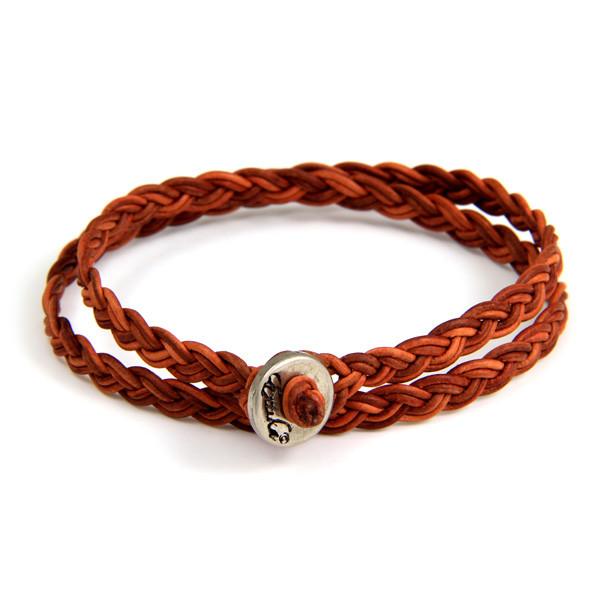 Rust Double Braided Waxed Cord Bracelet with Silver Closure