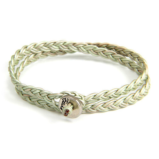 Metallic Shell Men's Leather Wrap Bracelet with Silver Button Closure