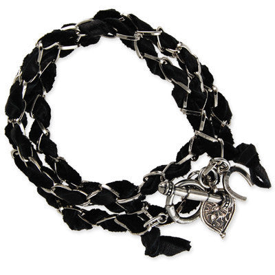 Lamb Leather through Chain Wrap Bracelet with Two Pendant Charms