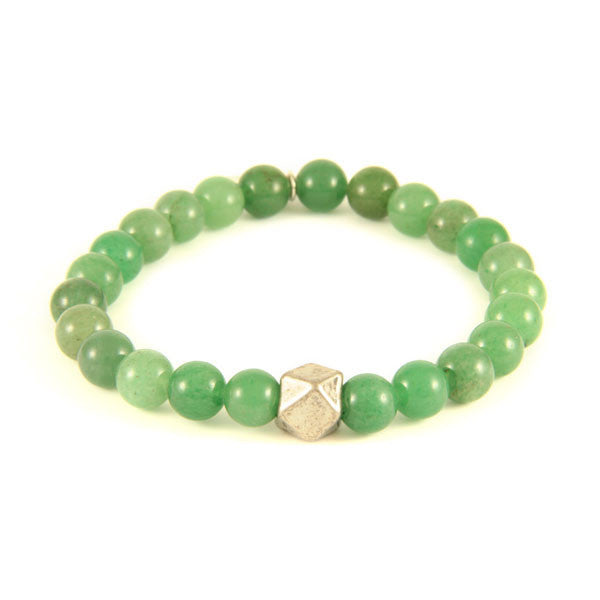 Elastic Bracelet with Semi Precious Green Aventurine Stones and Faceted Bead