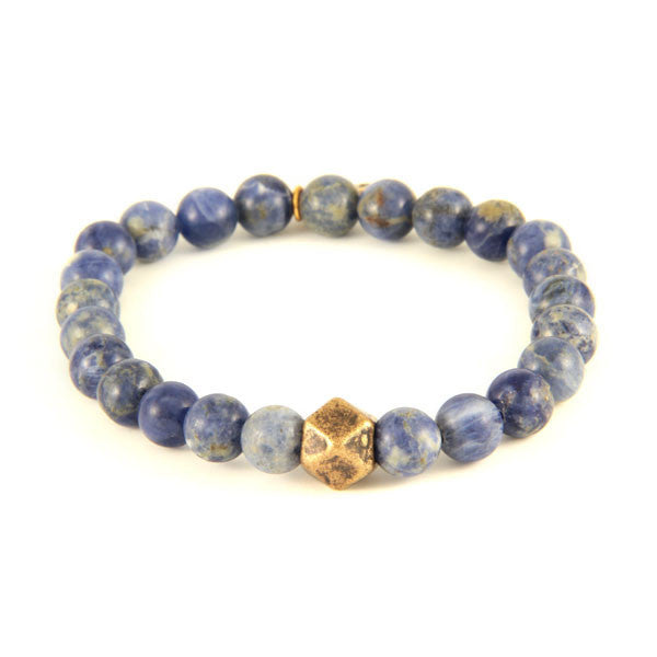 Elastic Bracelet with Semi Precious Sodalite Stones and Faceted Bead