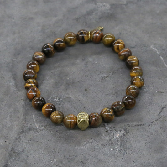 Tiger Eye Stretch Bracelet Large Brass Cornerless Bead