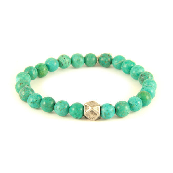 Elastic Bracelet with Semi Precious Turquoise Stones and Faceted Bead