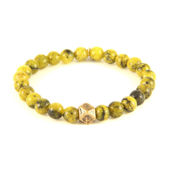 Elastic Bracelet with Semi Precious Yellow Turquoise Stones and Faceted Bead