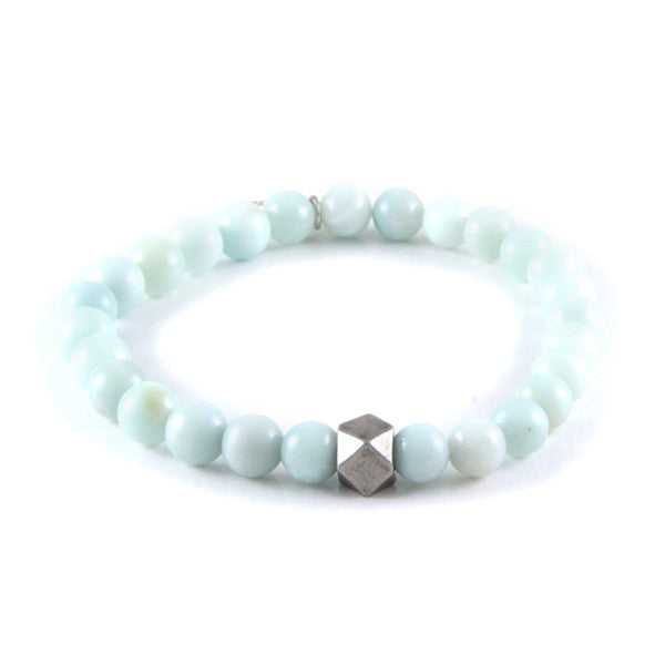 Elastic Bracelet with Semi Precious Amazonite Stones and Faceted Bead