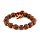 Bodhi Seed and Brass Tiny Disc Bead Spacer on Rust Leather Bracelet