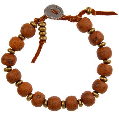 MB223 - Wood and Brass Bead Bracelet